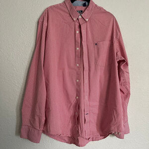 Men's IZOD Pink White Gingham Casual Button Down Shirt L